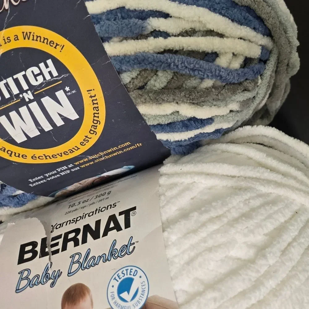 Bernat Blanket Yarn Lot Of 2 - White, Countryside 10.5 Oz Ea